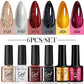 LILYCUE 6Pcs/Set Red Nude Glitter Gel Nail Polish Gorgeous Full Coverage Soak Off UV Gel Nail Art Base Top Coat Gel Polish Kits