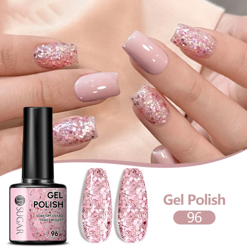 UR SUGAR 7/7.5ml Nude Glitter Color Nail Gel Polish Semi-permanent Varnish Soak Off Nail Art Base Top Coat UV LED Gel Manicure