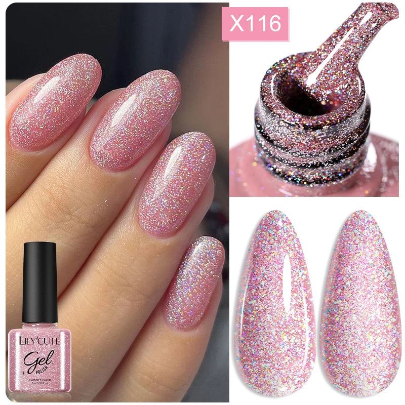 LILYCUTE 5ML Champagne Gold Reflective Glitter Liner Gel Nail Polish Bright Sparkling French Semi Permanent Nail Painting UV Gel