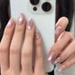 24pcs Glossy Red Cat's Eye Press On Nails Full Cover Nude Color Wearable Almond False Nails Charms Detachable Fake Nail For Girl