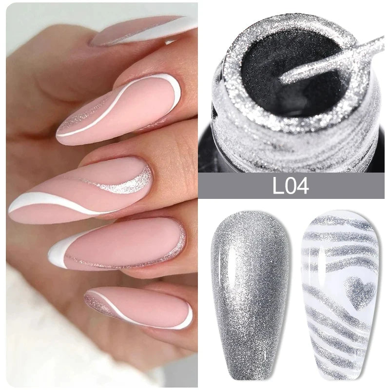 LILYCUTE 5ML Metallic Painting Liner Gel Nail Polish Super Bright Gold Silver Mirror Drawing Gel Semi Permanent Line French Nail