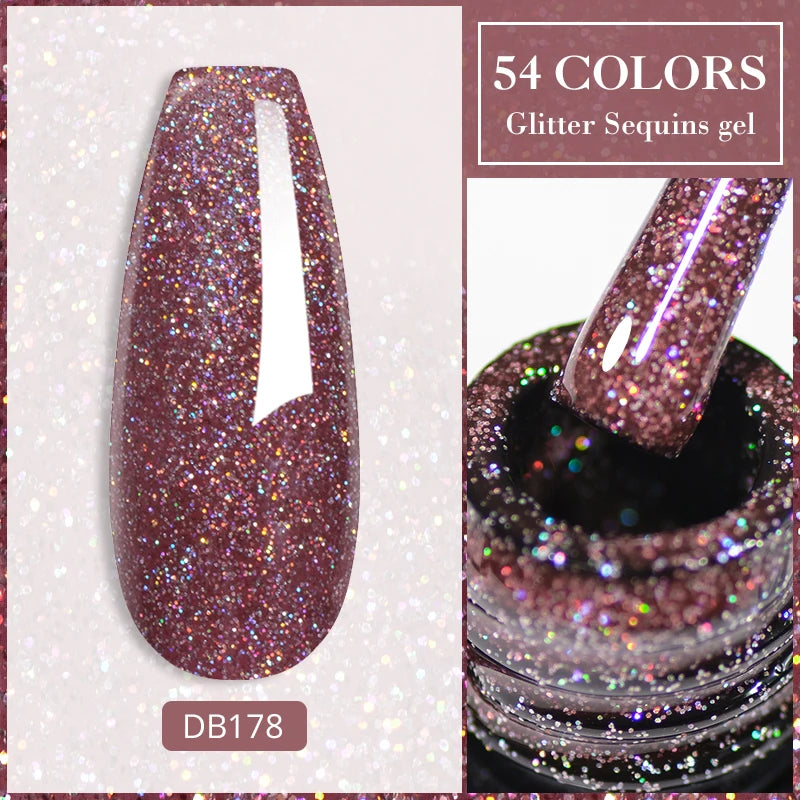 Mtssii 7ml Glitter Rubber Base Gel Polish Gold Sequins Pink White Base Gel Top Coat Soak Off UV LED Nail Art Varnish Manicure