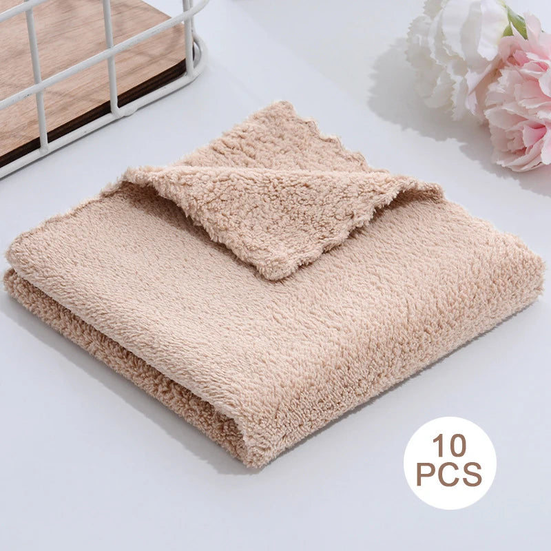 10Pcs Coral Velvet Quick Drying Microfiber Towels Cleaning Wipes Face Towels Square Washcloth Soft Absorbent Towel