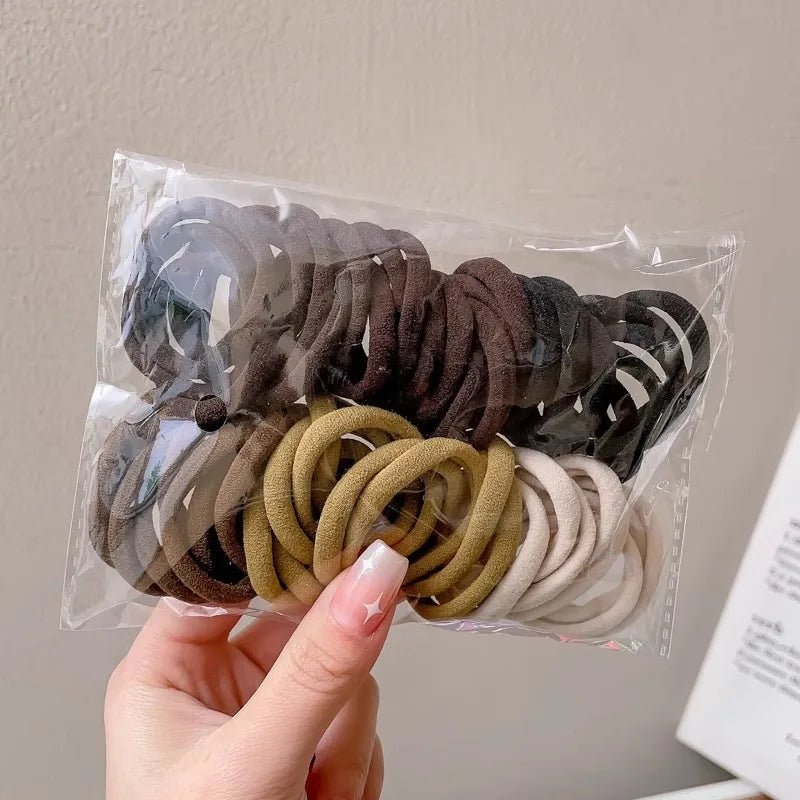 50PCS Colorful Ealstic Hair Rope Ponytail Hold Scrunchie Rubber Band  For Women Basic Nylon Hair Bands Elastic Seamless Girls