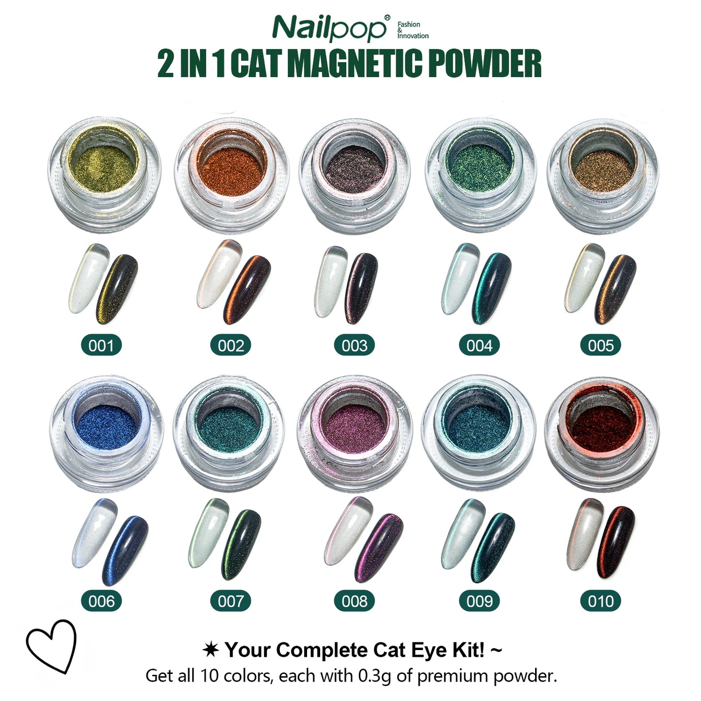 Nailpop 0.3g Moonlight Magic Mirror Powder Magnetic Cat Eye Glitter Nail Powder DIY Nail Art Decoration Chrome Nail Salon Tools