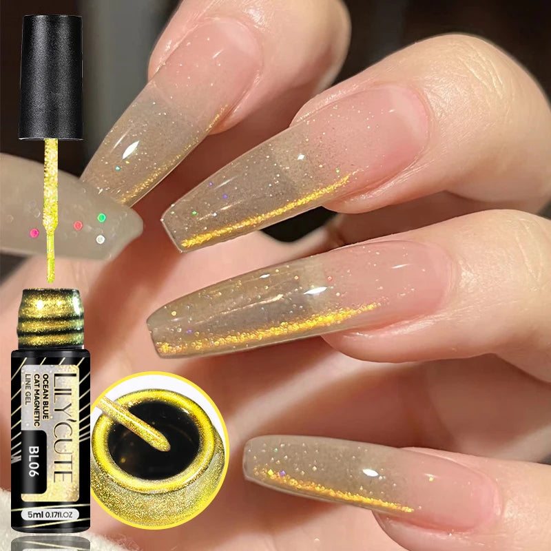 LILYCUTE 5ml Line Art Gel Nail Polish Gold Silver DIY Drawing Gel Reflective Glitter Design Semi Permanent Painting Gel Varnish