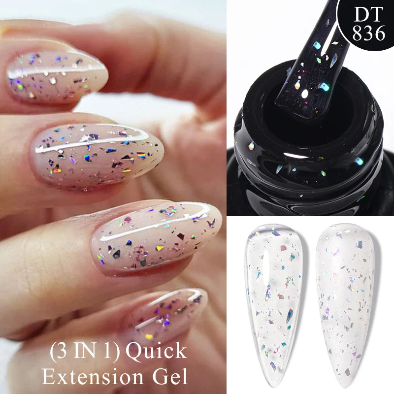 MEET ACROSS 7ml Rubber Base Gel Glitter Nude Pink White 2 In 1 Gel Nail Polish Nail Art Varnish For Nails Winter Autumn Manicure