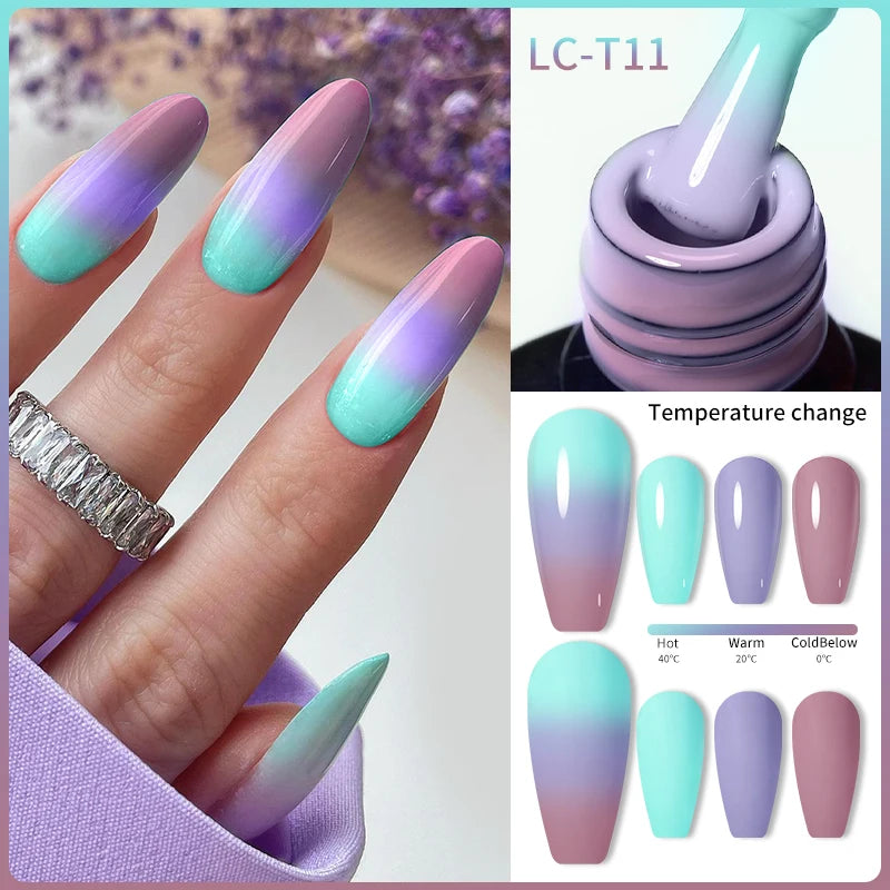 LILYCUTE 7ML Auroras Thermal Gel Nail Polish Nude Dark Purple Glitter Gradient Temperature Color Changing Nail Art Gel Varnishes
