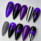 30pcs Gothic Purple Almond Press On Nails for Halloween Spider Wed Pattern Decor Fake nail tips Wearing Spicy Girls False Nails