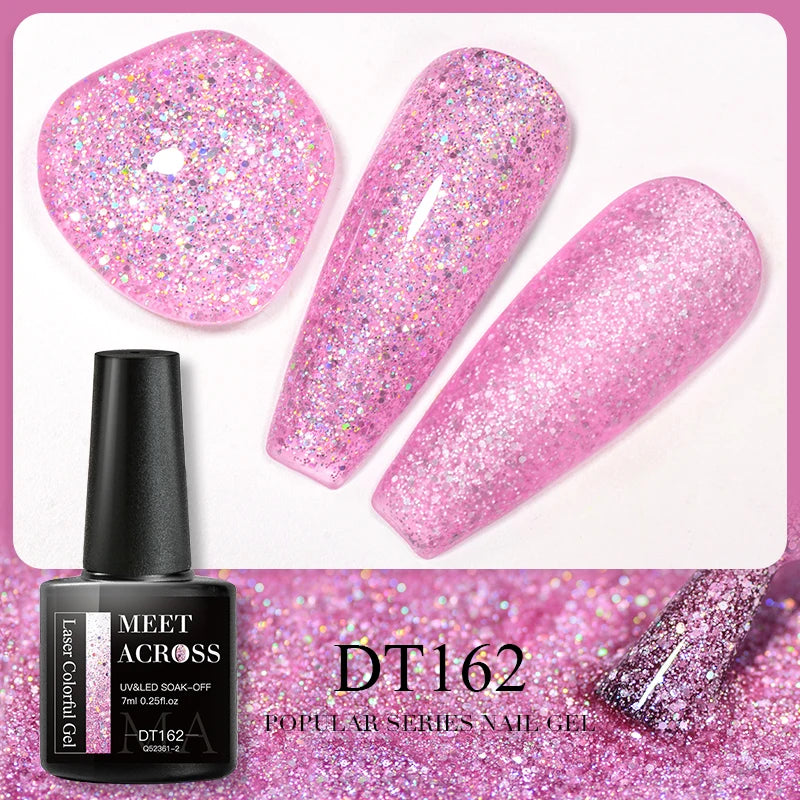 MEET ACROSS 7ml 140 Colors Glitter Gel Nail Polish Fluorescent Laser Semi Permanent Soak Off Nail Art UV Gel Varnish Manicure