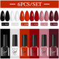 LILYCUE 6Pcs/Set Red Nude Glitter Gel Nail Polish Gorgeous Full Coverage Soak Off UV Gel Nail Art Base Top Coat Gel Polish Kits