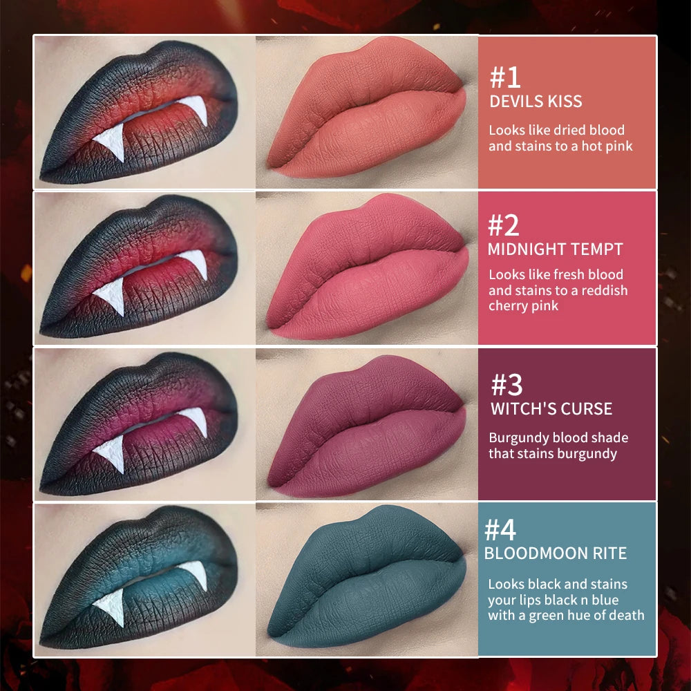 Halloween Matte Lip Stain Liquid Lipstick Dark Shades Lip Tint Smudge‑Resistant Lip Gloss Cosplay Party Long‑Wear Lip Makeup