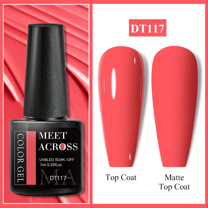 MEET ACROSS 7ml Black White Red Gel Nail Polish Glitter Semi Permanent Nail Supplies Gel Vernis for All-Season Nails Design