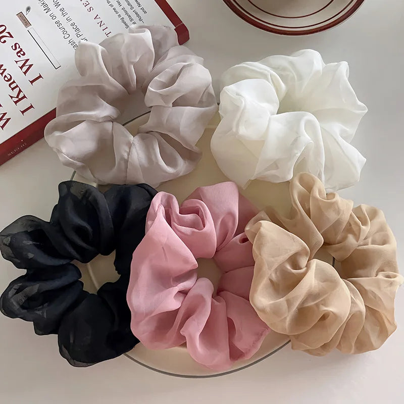 4/5Pcs Fashion Chiffon Scrunchies for Women Korean Silk Elastic Hair Ties Ponytail Holder Headwear Hair Accessories