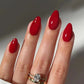 24pcs Glossy Red Cat's Eye Press On Nails Full Cover Nude Color Wearable Almond False Nails Charms Detachable Fake Nail For Girl