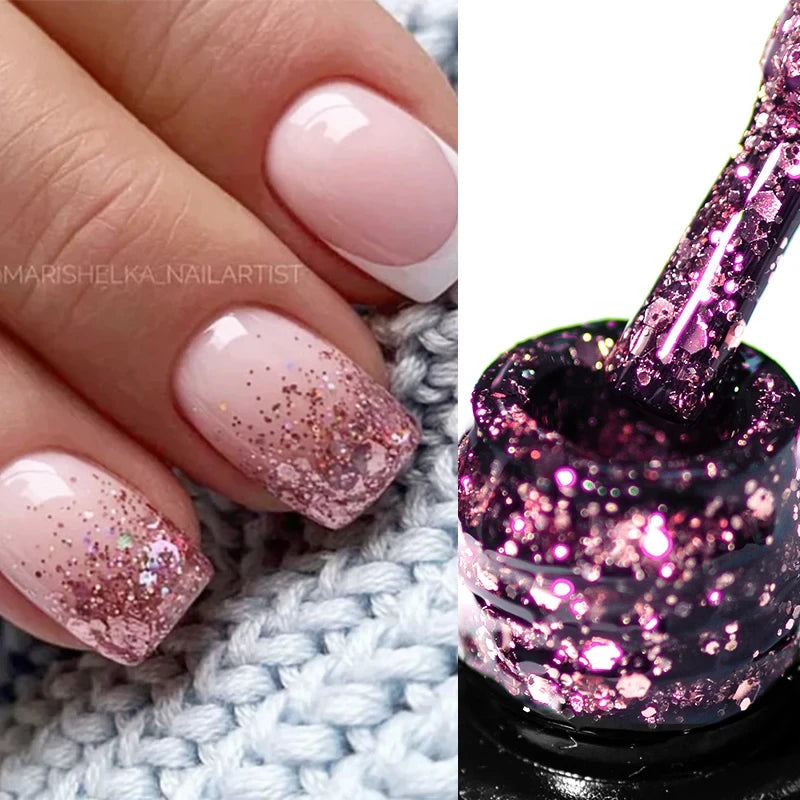MEET ACROSS 7ml Glitter Gel Nail Polish Sparkly Sequins UV LED Soak Off Varnish For Manicure Semi Permanent Nail Art Gel Polish