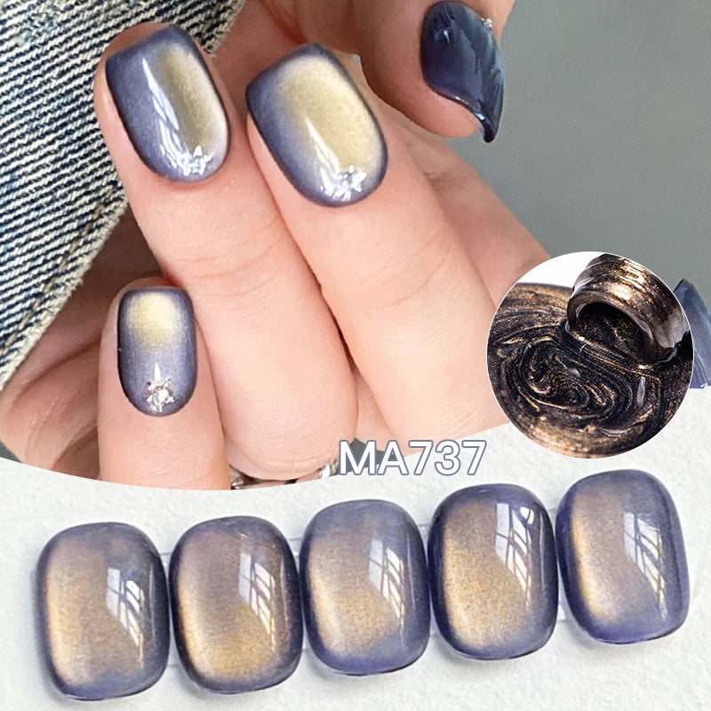 MEET ACROSS Guava & Grape Color Cat Magnetic Gel Green Glass Bead Cat Eye Gel Soak Off UV Gel Nail Art Varnish Salon Home DIY