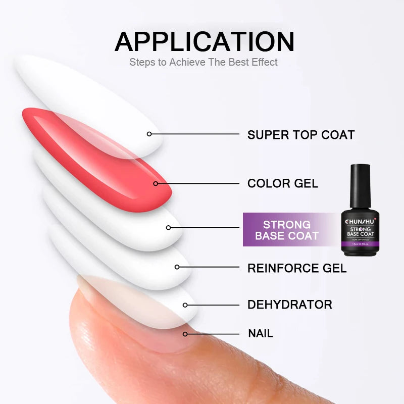 CHUNSHU 15ML Strong Base Coat For Manicure Hybrid Nail Art Long Lasting Transparent Base Gel Semi Permanent Reinforcement
