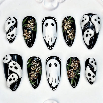 24pcs Halloween Press On Nails Ghost Pumpkin Spider-Web Bat Design Fake Nails For Women Girls Wearable False Nail Tips