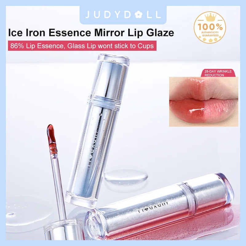 Judydoll Watery Lip Gloss-Hydrating Lip Essence Glossy Mirror Lip Gloss, Non-Stick Cup, Suitable for Self-Use, Gifting, Beginners