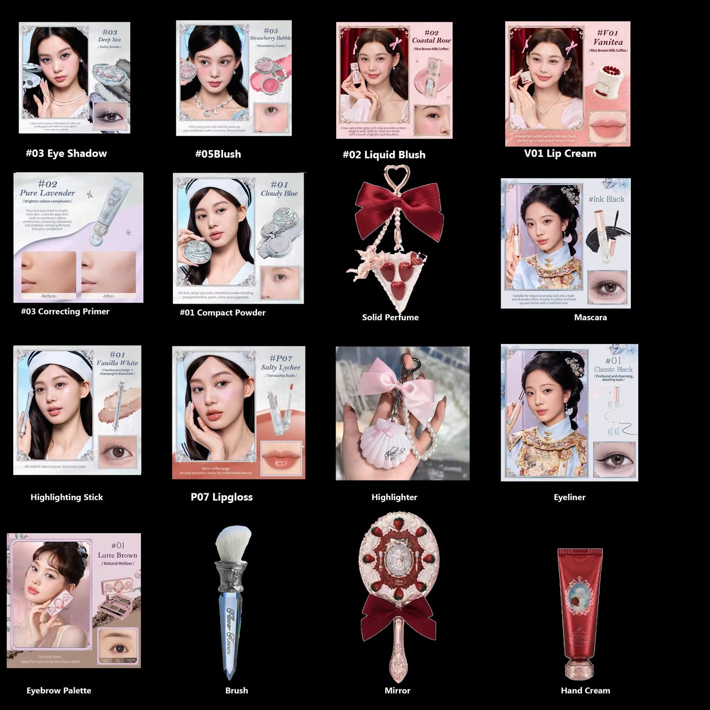 Flower knows All In One Makeup Sets Gift Box Eyeshadow Blush Cream Matte Lipstick Highlighter Highlighter Full Kit De Maquillaje