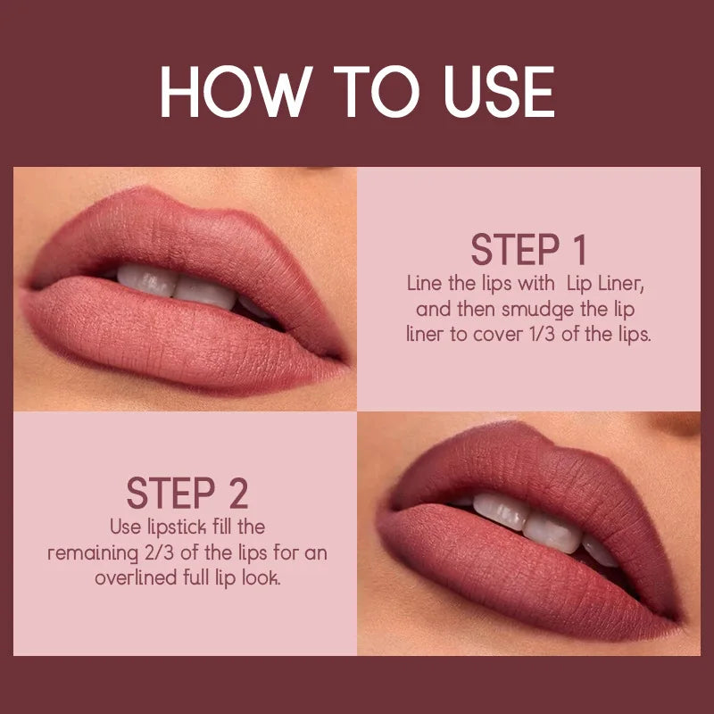 2-in-1 Matte Lipstick & Lip Liner Set – 12 Colors Lip Pencil, High Pigment, Waterproof, Long-Lasting Lipstick for Lips Makeup