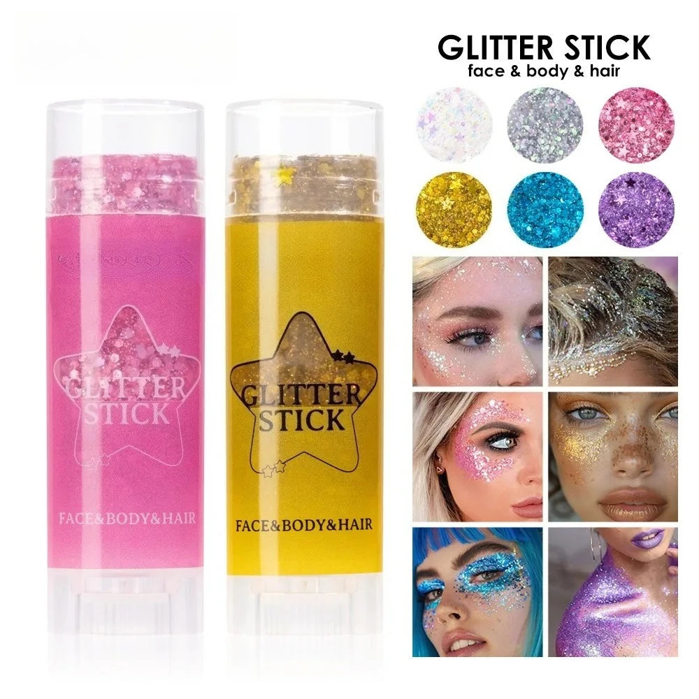 Sparkling Sequins Glitter Gel Stick Highgloss Shine White Pearl Pink Eyeshadow Glitter Face Body Painting Brighten Stage Makeup