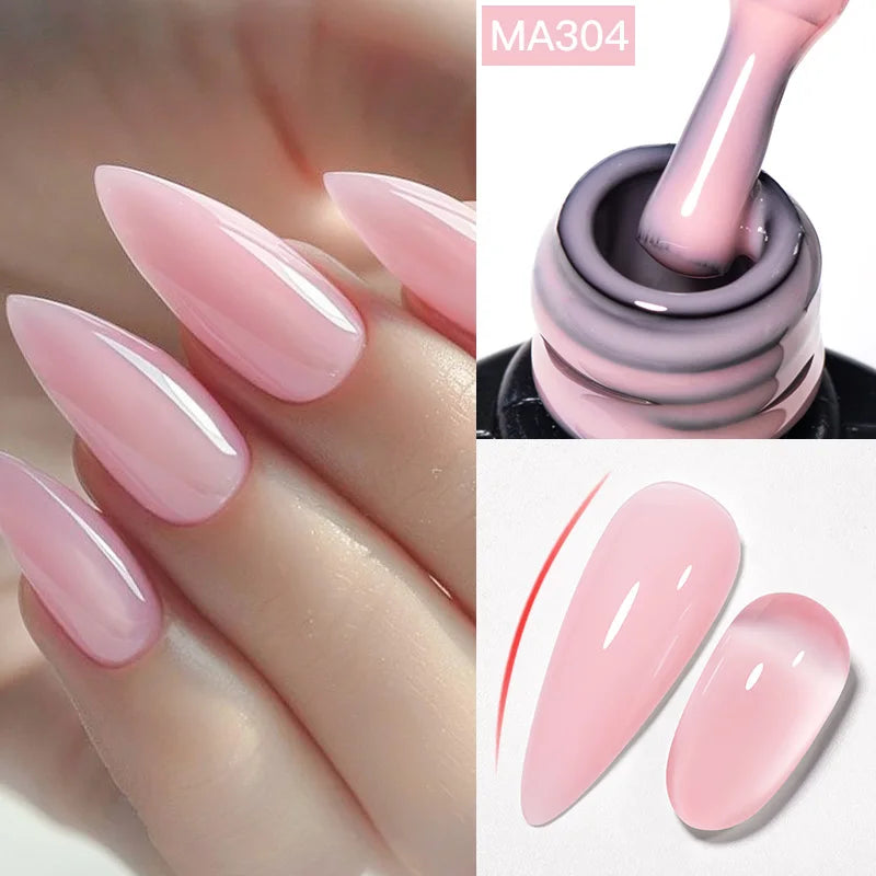 MEET ACROSS 7ml Rubber Base Gel Glitter Nude Pink White 2 In 1 Gel Nail Polish Nail Art Varnish For Nails Winter Autumn Manicure