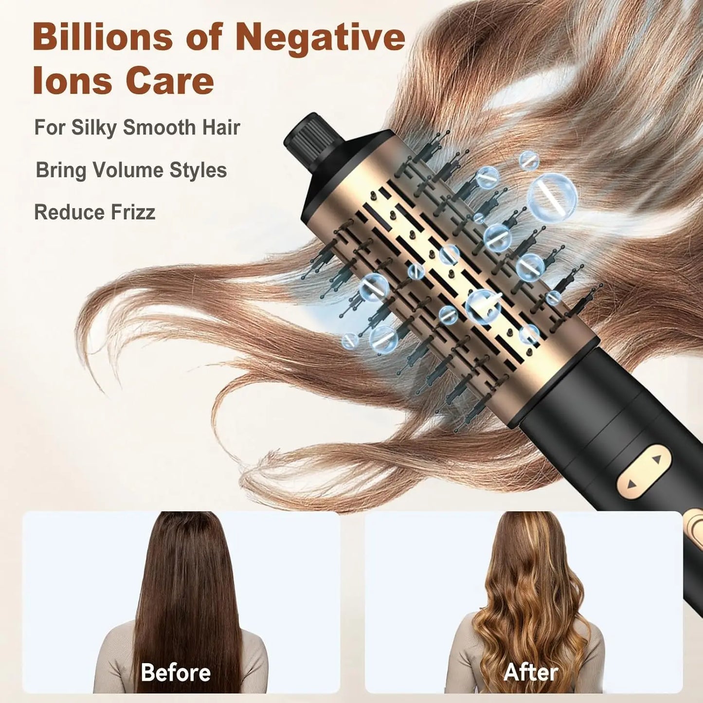 Rotating Hair Dryer Brush,3 in 1 Rotating Hot Air Brush with Detachable Brush,3 Heats and 2 Speeds Rotating Hair Dryer Brush