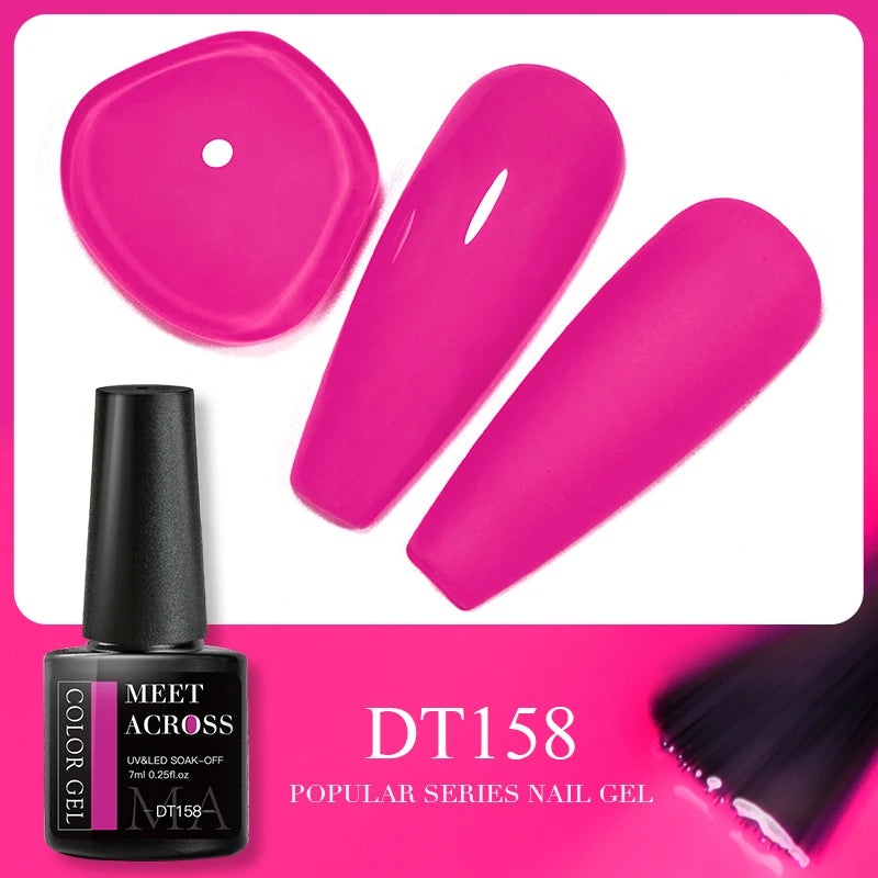 MEET ACROSS 7ml 140 Colors Glitter Gel Nail Polish Fluorescent Laser Semi Permanent Soak Off Nail Art UV Gel Varnish Manicure