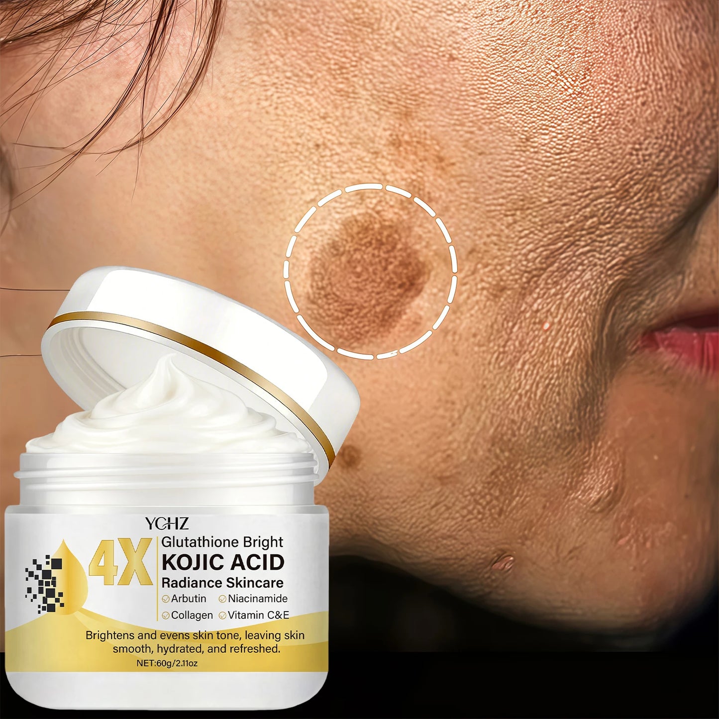 Kojic Acid Face Cream, Evens Out Skin Tone, Eliminates Dark Spots and Dullness - Non-Greasy, Suitable for Both Men and Women - Whitening and Moisturizing Cream, for Day and Night Use - 60g