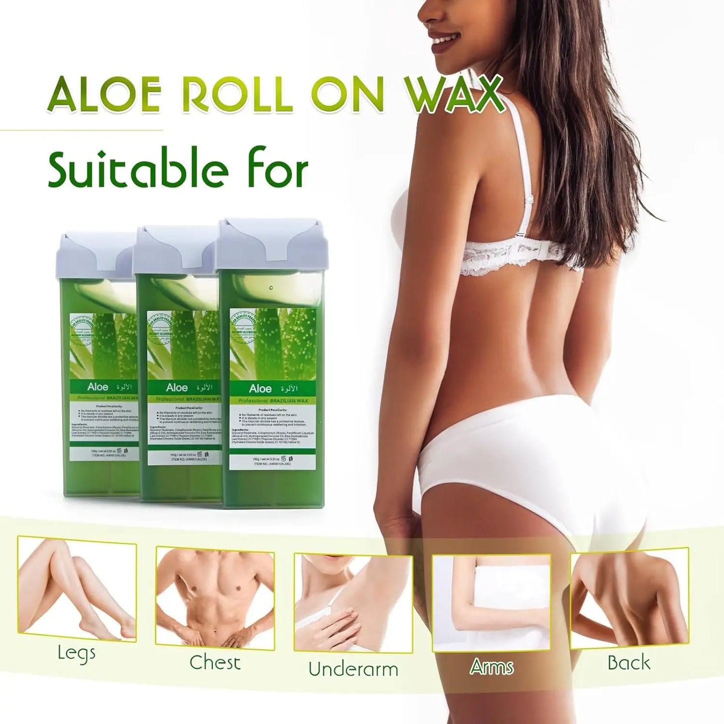 Roll on Wax Refill Painless Wax Roll On For Hair Removal Depilatory Wax Warmer Cartridge For Aloe Wax  Bikini Body Hair Removal