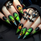 24pcs Nude Color False Nails For Halloween Blood Stained Jade Bone Long Pointed Press On Nails Acrylic Material Party Fake Nail