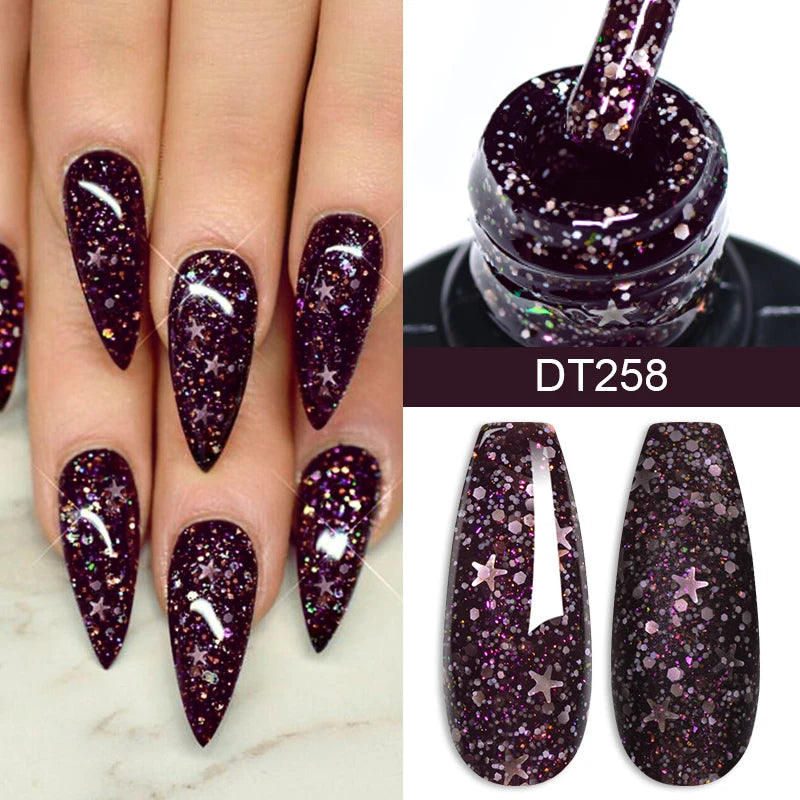 MEET ACROSS 7ml Rubber Base Gel Glitter Nude Pink White 2 In 1 Gel Nail Polish Nail Art Varnish For Nails Winter Autumn Manicure