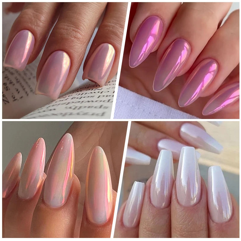 NICOLE DIARY 5g Aurora Pearl White Pink Nail Powder Pigments Metallic Rubbing Dust Moonlight Effect Nail Arts Decoration