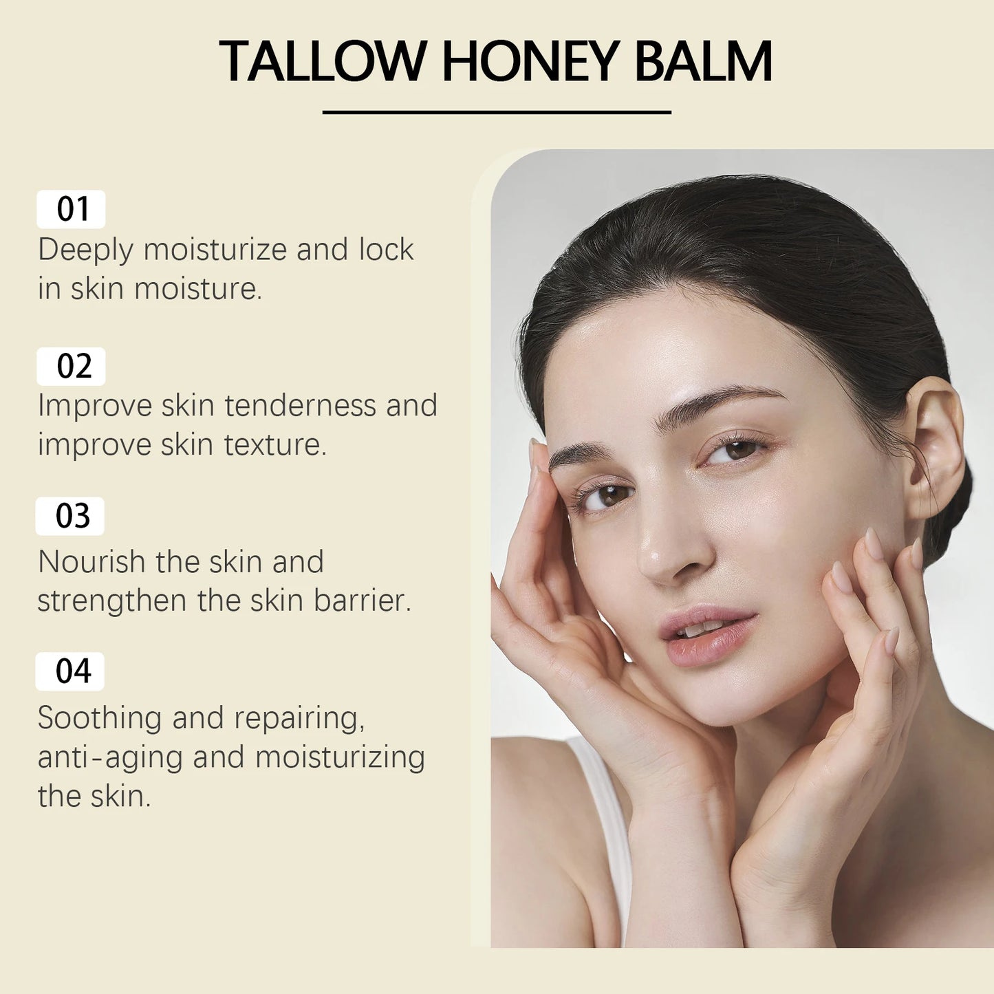 Whipped Beef Tallow and Honey Balm Skin Face Moisturizer Fast Absorption Grass Fed Grass Finished Organic Face Cream Body Lotion