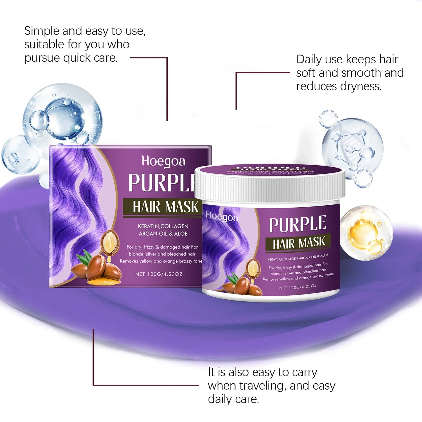 Magical Purple Hair Mask Lock Color Purple Hair Mask Cover Gray Hair Fade Yellow Suitable For Dye Care Products 120g