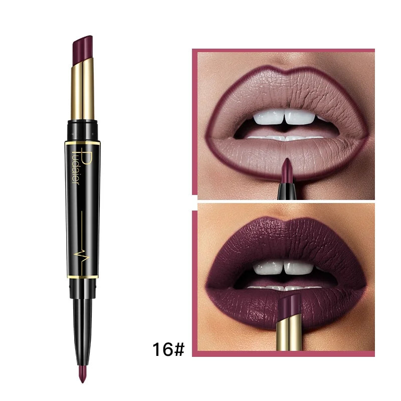 1pcs Matte Lip Liner & Lipstick, Double Ended Lip Pen Nude Makeup Tool, Long Lasting Color Rendering, Waterproof Lip Cosmetics