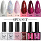 LILYCUE 6Pcs/Set Red Nude Glitter Gel Nail Polish Gorgeous Full Coverage Soak Off UV Gel Nail Art Base Top Coat Gel Polish Kits