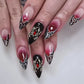 24pcs Halloween Blood French Fake Nail Tips Sweet Cool Bat Skeleton Pattern Round Almond Press on Nails Spider Web False Nail