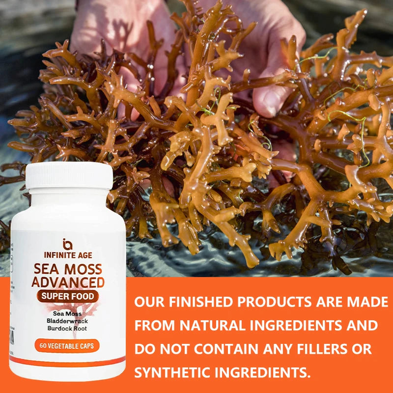 1250 Mg Sea Moss Advanced Superfood - High Potency, Vegan - Irish Sea Moss, Fucus, Burdock Root - Overall Health, Immune Support