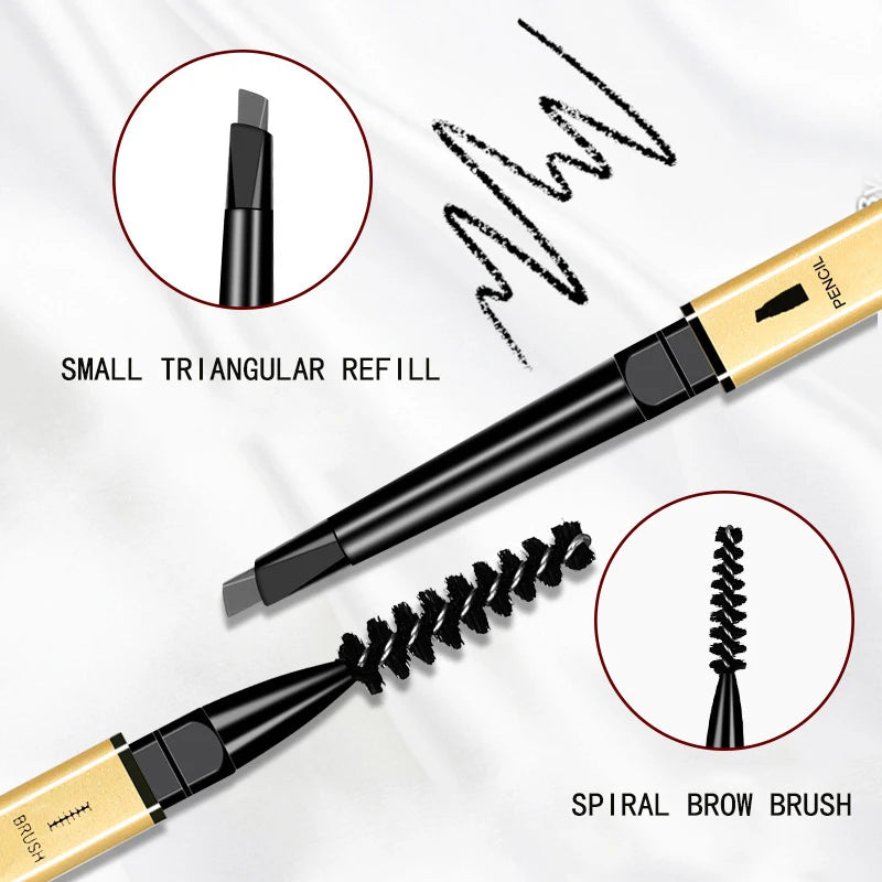 Small gold bar double-ended eyebrow pencil three-dimensional eyebrow shape long-lasting without smudging, slender and natural