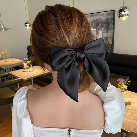 Elegant Bow Ribbon Hair Band Women Hair Tie Girls Solid Satin Bowknot Scrunchies Ponytail Large Rubber Bands Hair Accessories