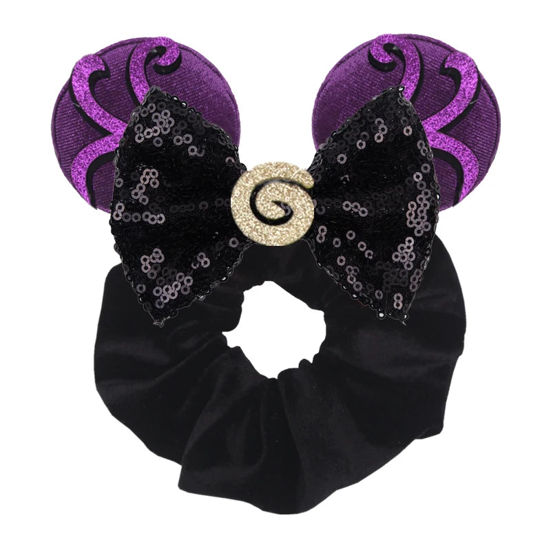 Disney Mouse Ears Velvet Scrunchies Hairband Women Elastic Ponytail Holder Girls Sequin Bow 2023 Kids Party DIY Hair Accessories