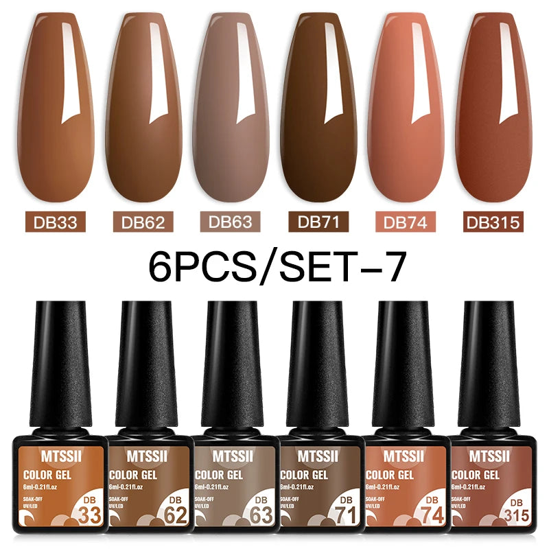 Mtssii 6PCS/Set Sparkly Nude Pink Gel Nail Polish Glitter Semi Permanent Nail Art LED UV Soak Off Gel Varnish Nail Supplies
