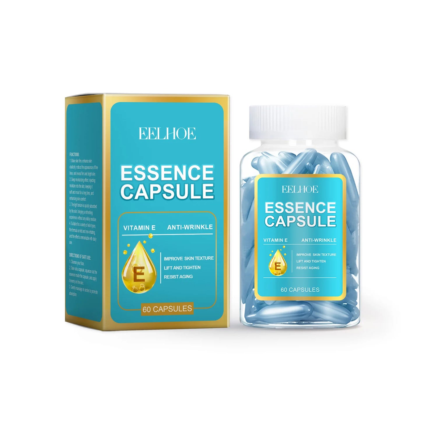Vitamin E Face Care Capsules Serum Firming Facial Melasma Remove Deep Face Lightening Moisturizer Skin Care Serum for Face 60PCS