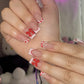 24Pcs Pink French Style Fake Nails 3D Bowknot Designs Short Square Press on Nails Sweet Korean Fashion False Nail for Women Girl