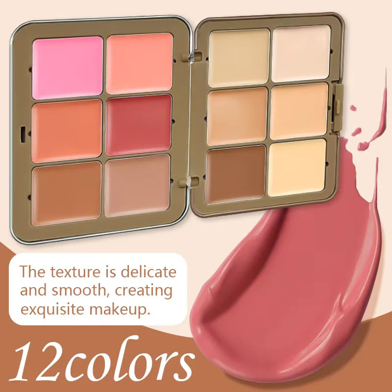 12-color Plum Blossom Concealer with Makeup brush Set Brightening blush Multi-function makeup tray Poker iron case portable