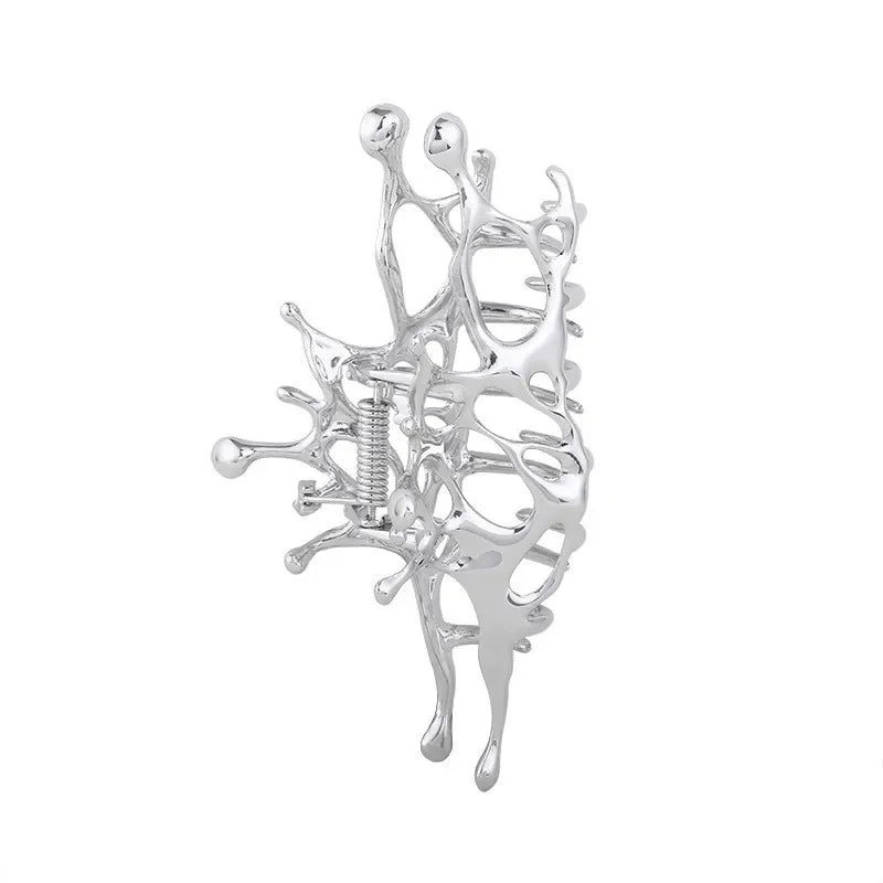 Y2k Geometric Claw Clips Women Large Metal Silver Color Korean Fashion Shark Hair Clips Grab Clamps Girls Hair Accessories