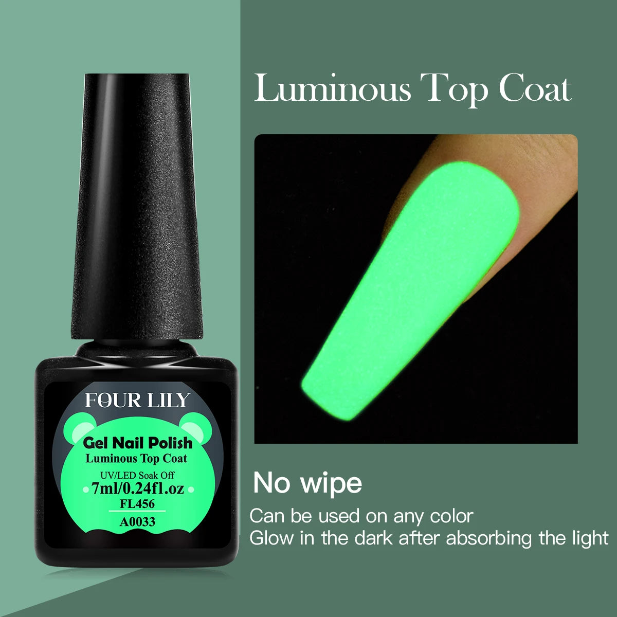 Four Lily 7ml Luminous Top Coat Gel Nail Polish Glow-In-Dark Glitter Semi Permanent UV Nail Art Gel Vernis For Manicure Design